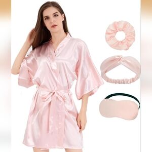 New In Package 3pc Silky Satin Pink Women's Robe Set